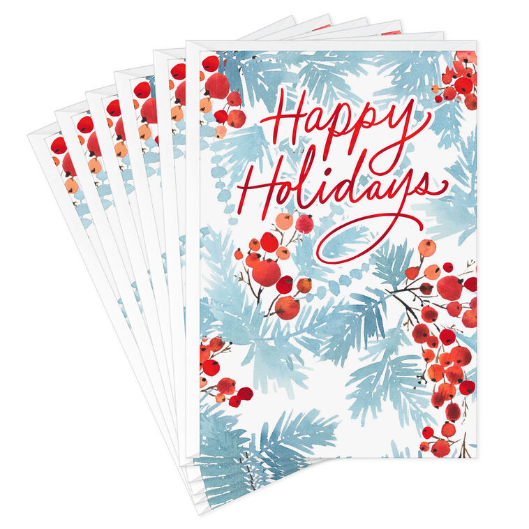 Pine Sprigs and Berries Christmas Cards, Pack of 6