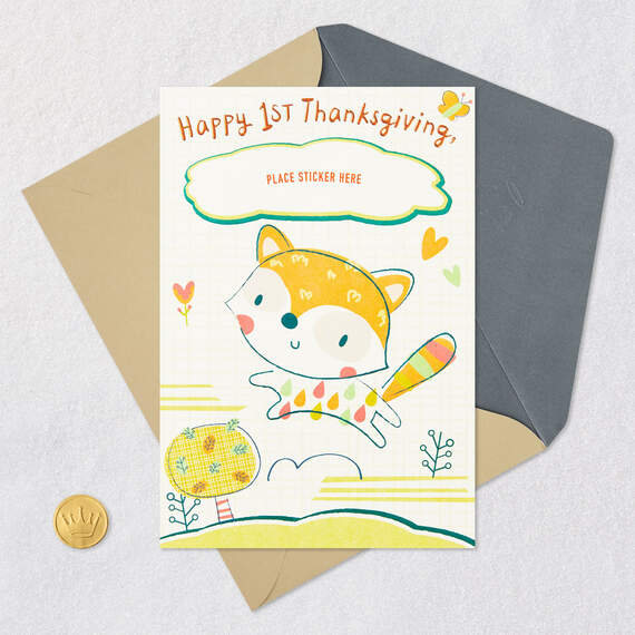 Cute Fox Customizable Baby's First Thanksgiving Card With Relative Stickers, , large image number 8