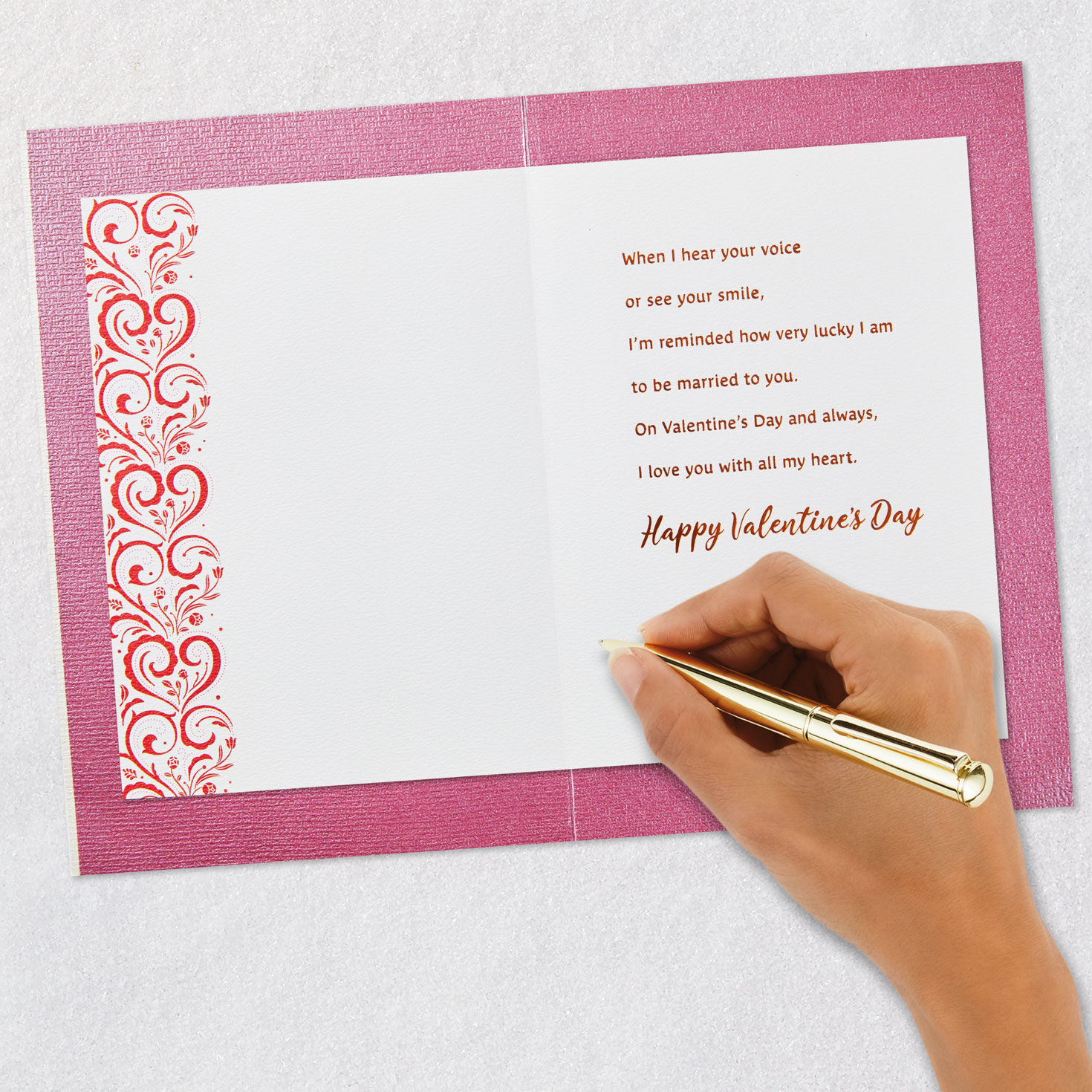 Pink and Gold Hearts Wife Valentine's Day Card signing card image number 6