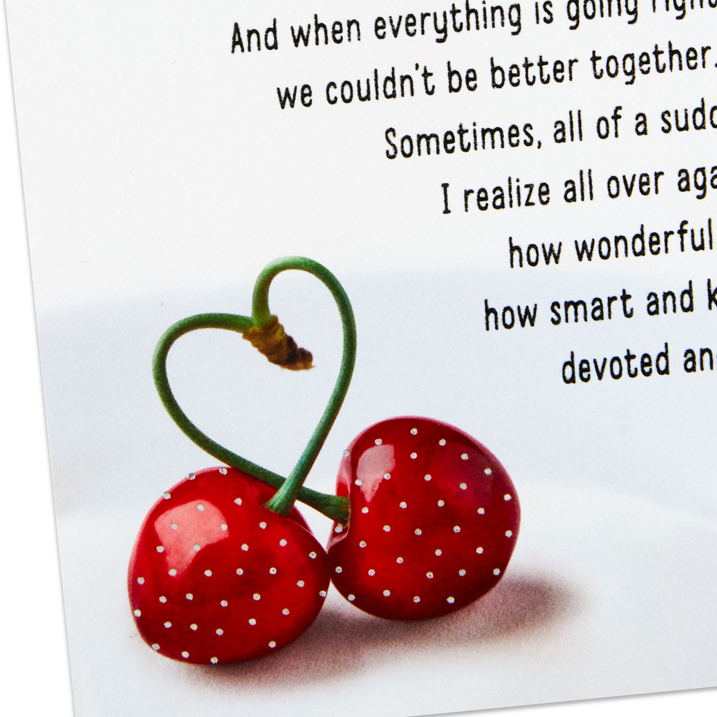 Cherries With Heart Stems Romantic Valentine's Card Card Front Detail image number 5
