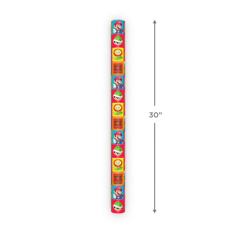 Super Mario™ on Colorful Squares Wrapping Paper, 17.5 sq. ft