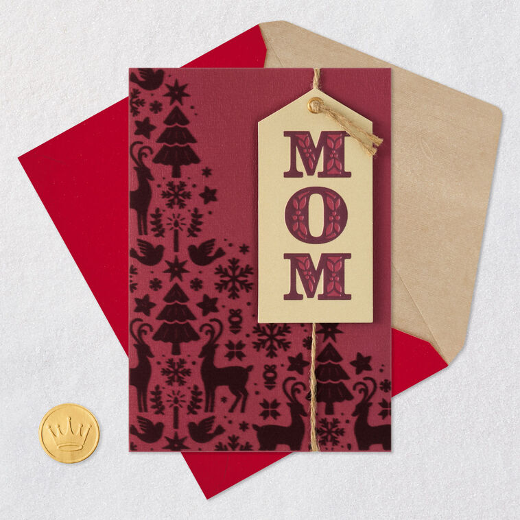 Holiday Icons With Tag Mom Christmas Card Card Front with Envelope and Gold Seal image number 7