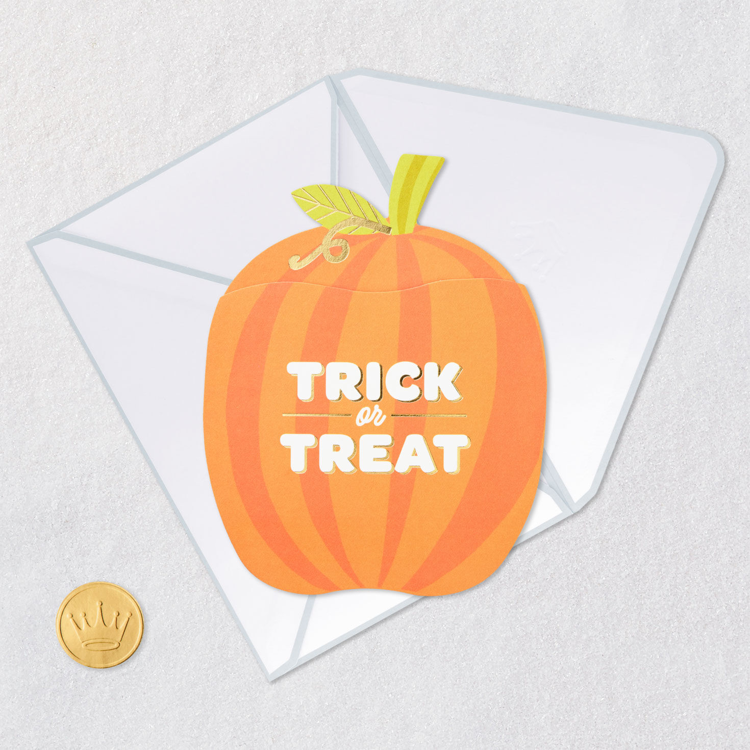 Cat Popping Out Pumpkin Halloween Card Card Front with Envelope and Gold Seal image number 5