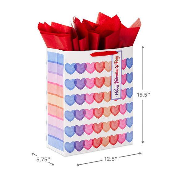 15.5" Rainbow Hearts Extra-Large Valentine's Day Gift Bag With Tissue Paper, , large image number 3
