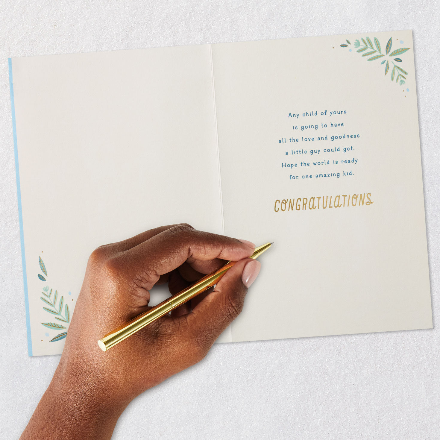 Light Blue and Gold Outfit New Baby Shower Card Signing card image number 6