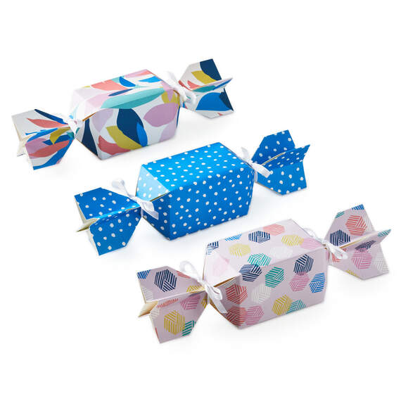 Colorful Dots and Flowers Candy-Shaped Party Favor Boxes, Set of 3