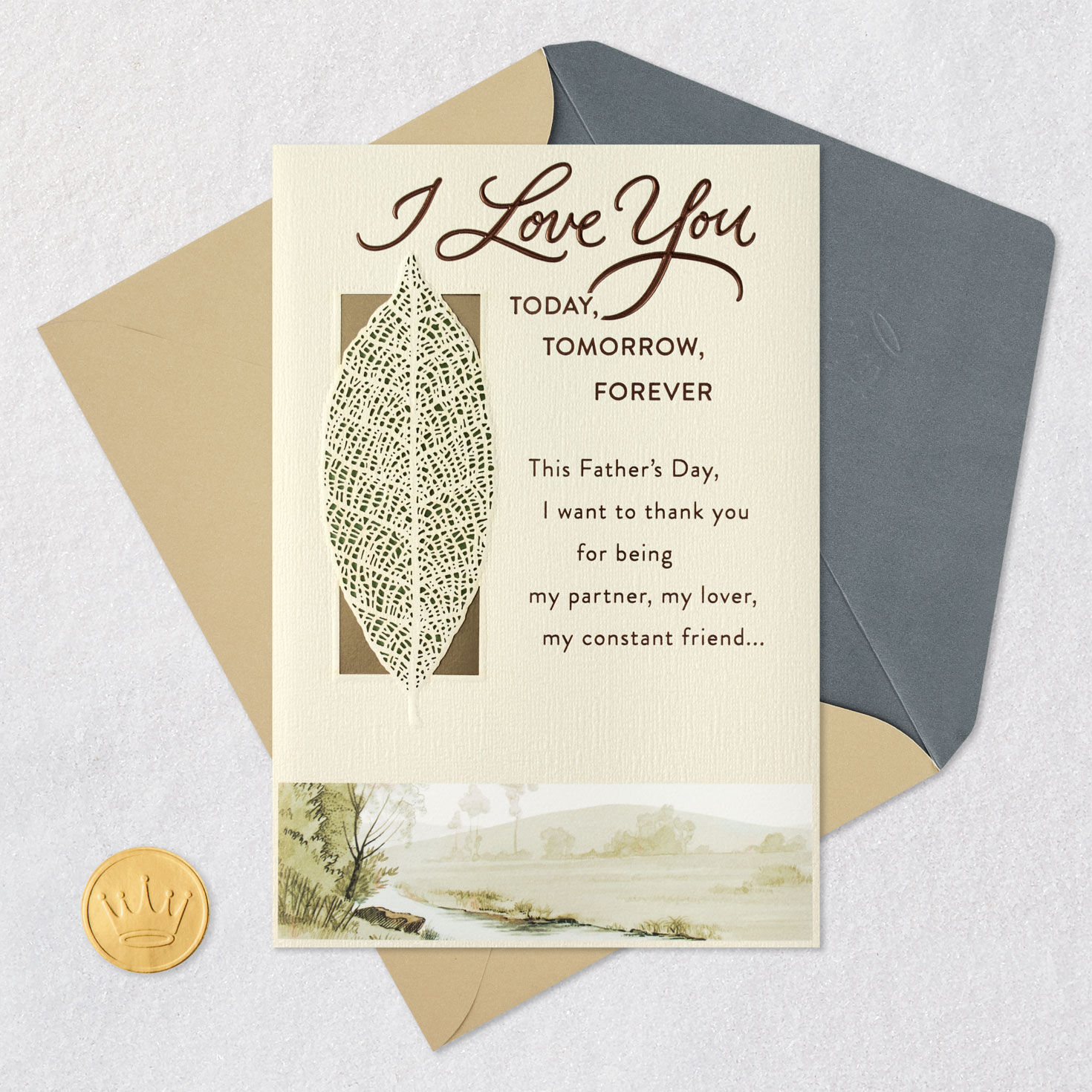 Leaf and Nature Romantic Father's Day Card Card Front with Envelope and Gold Seal image number 6