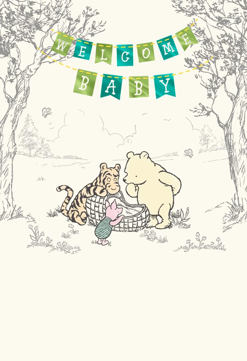 Winnie the Pooh Welcome New Baby Card for Grandparents