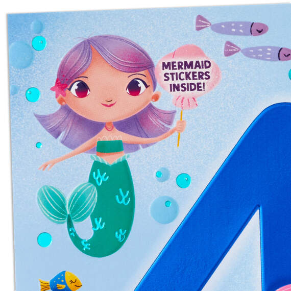 Mermaid Fun 4th Birthday Card With Stickers, , large image number 4