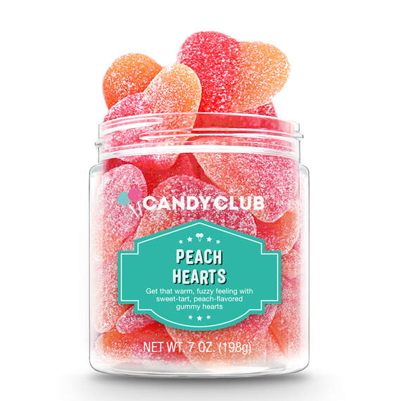 Candy Club Peach Hearts Candy Jar, 7 oz.