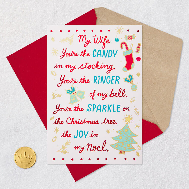 Stocking, Bells and Cookies Christmas Card for Wife Card Front with Envelope and Gold Seal image number 7