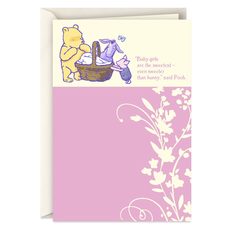 Disney Winnie the Pooh, Piglet and Eeyore New Baby Girl Card
