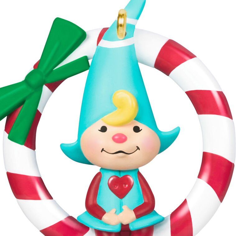 Girl Gnome in Red White Wreath Keepsake Ornament closeup view image number 5