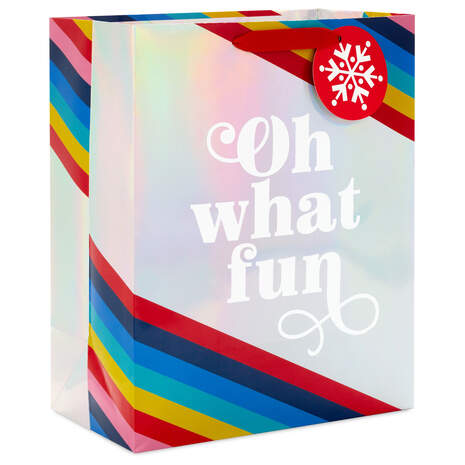 13" Oh What Fun Rainbow Large Christmas Gift Bag, , large
