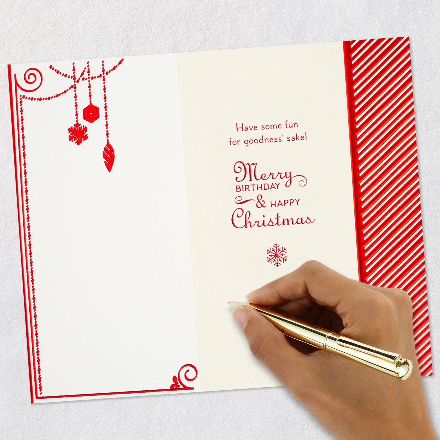 Peppermint Stripe Christmas Birthday Card Signing card image number 6