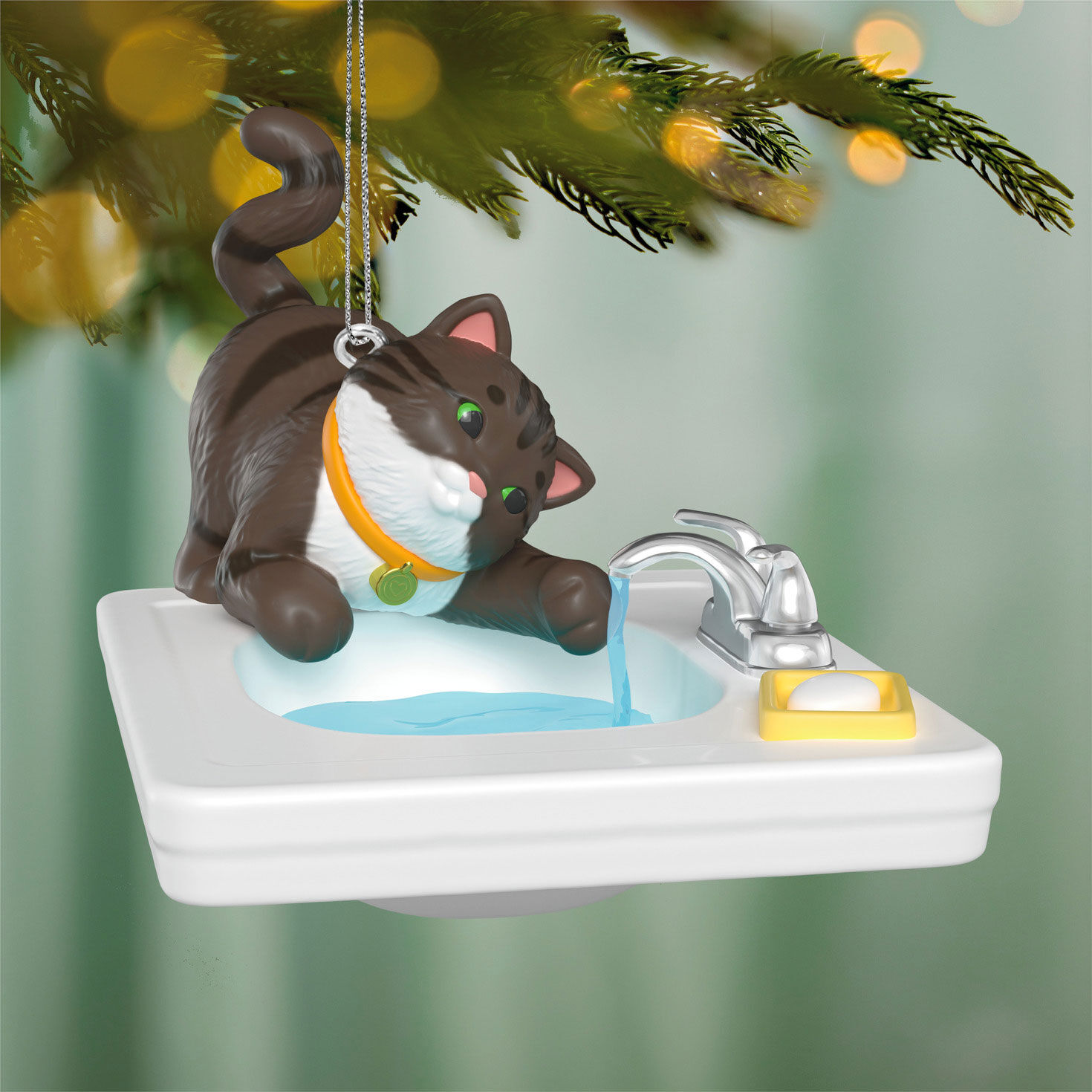 Kitten on Sink Keepsake Ornament hanging on tree image number 2