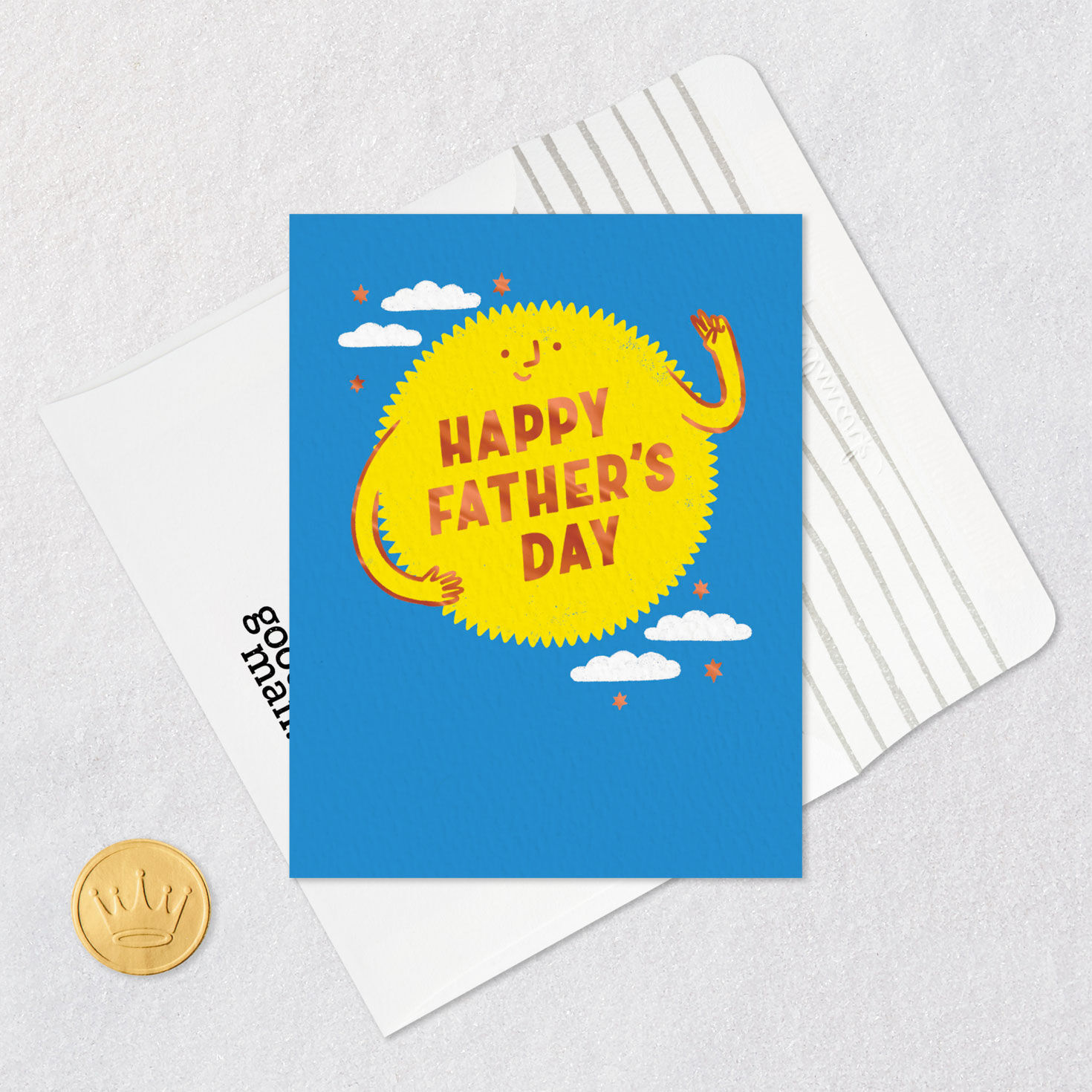 Smiling Sun Father's Day Card Card Front with Envelope and Gold Seal image number 5