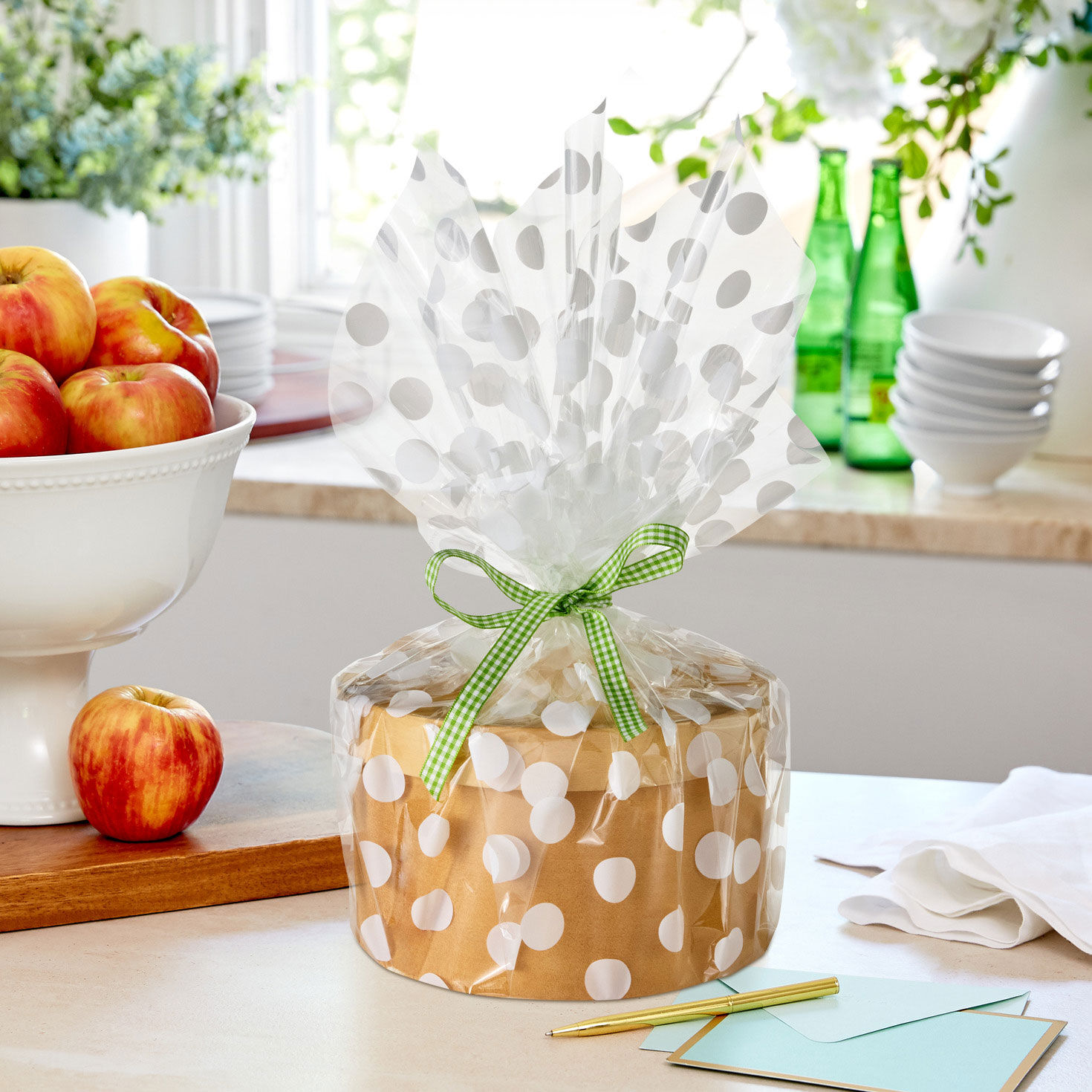 White Dots on Clear Gift Wrap Roll in use image number 2