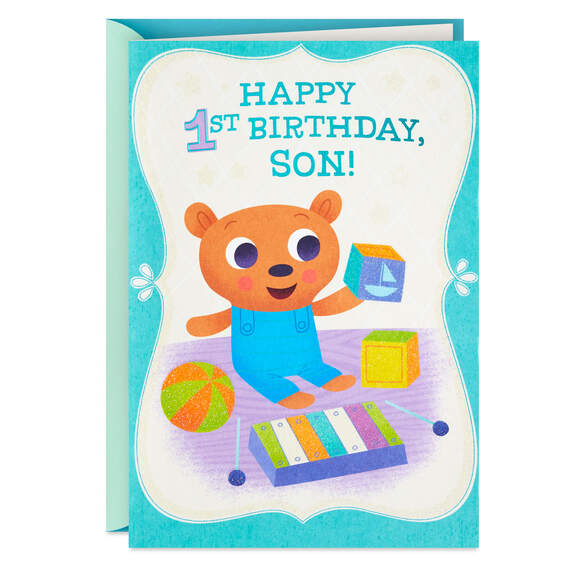 Teddy Bear First Birthday Card for Son, , large image number 1