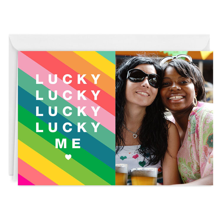 Personalized Lucky Me Rainbow Stripes Photo Card