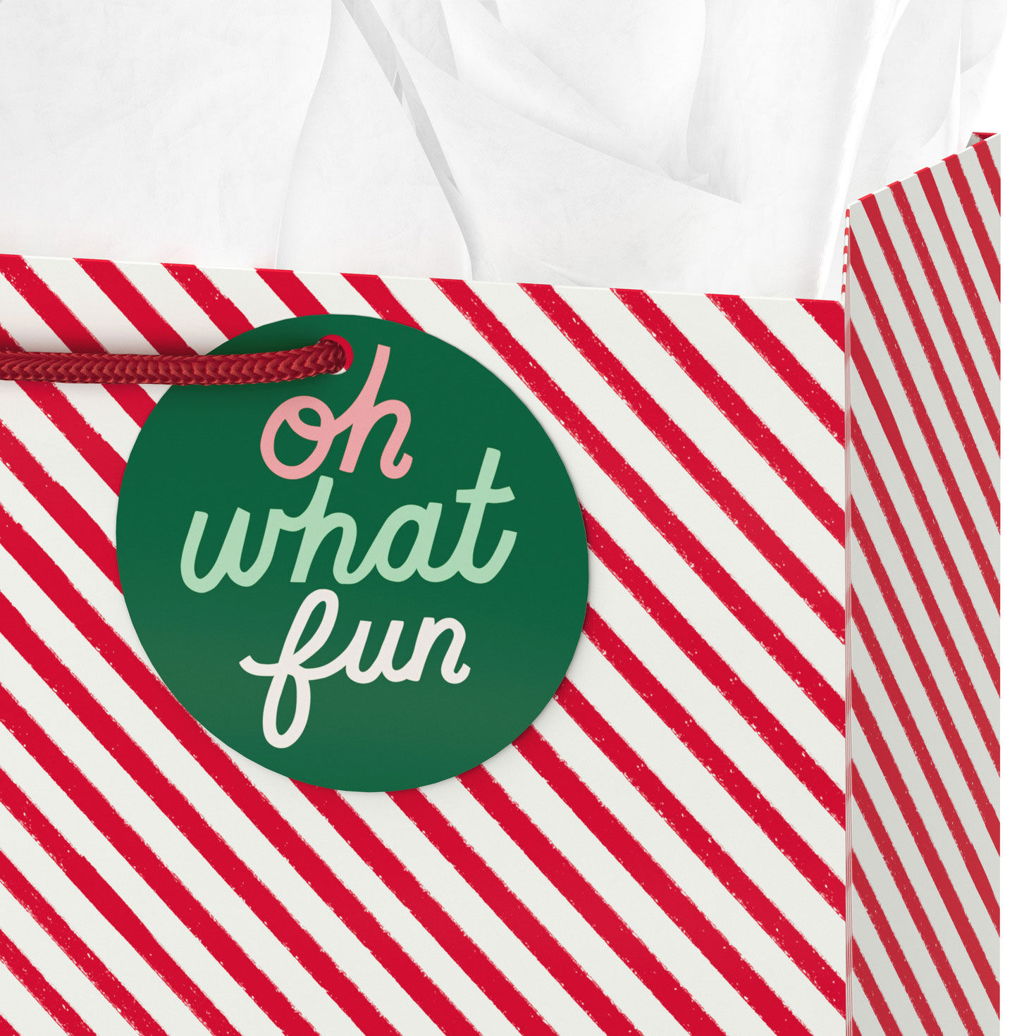 Candy Cane Stripes Christmas Gift Bag Handle Detail image number 4