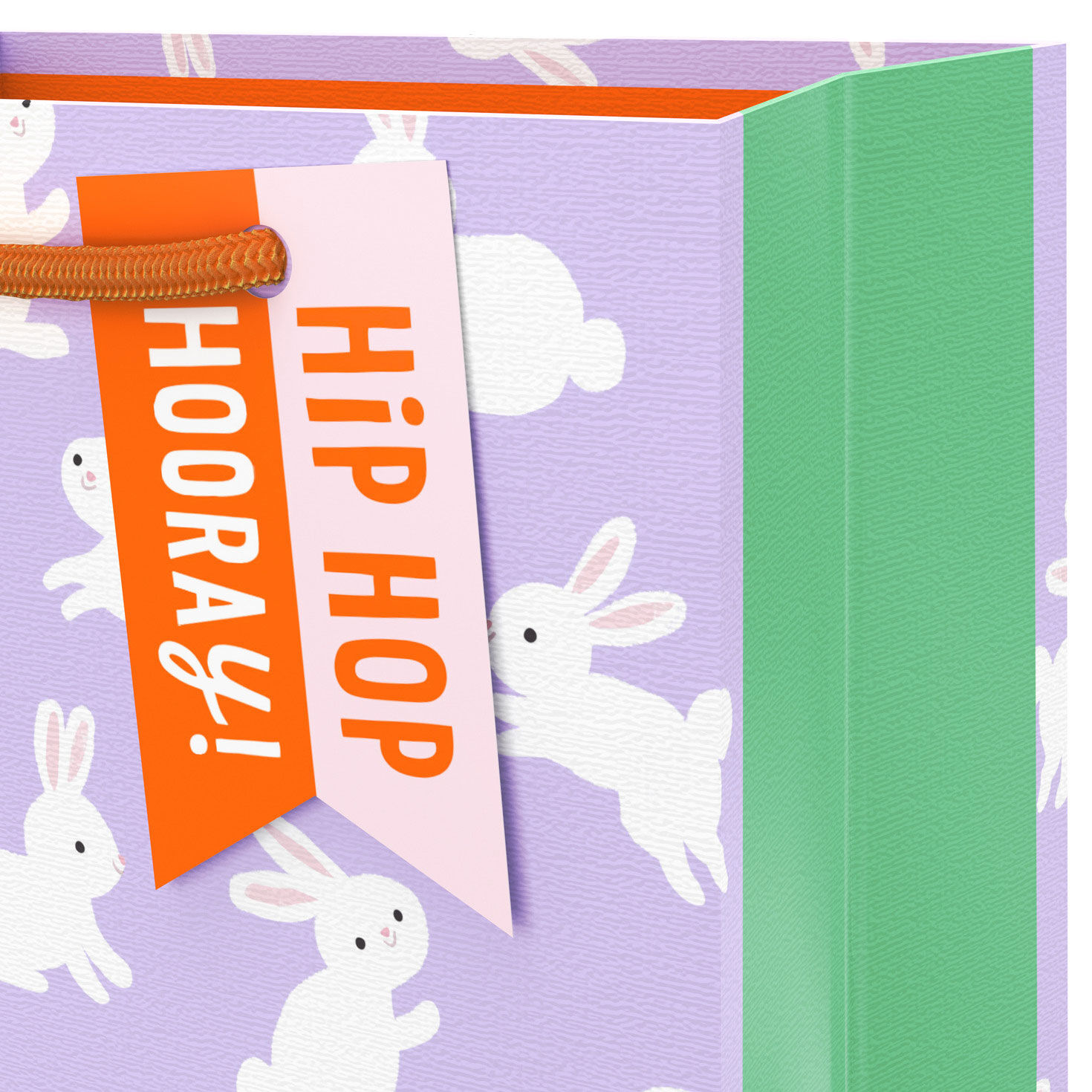 White Bunnies on Lavender Small Gift Bag Handle Detail image number 4