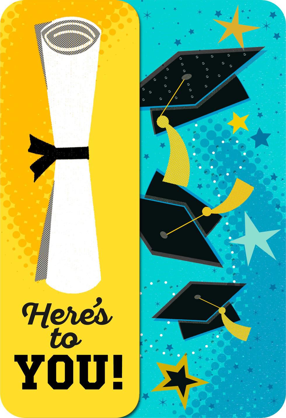 Flying Caps and Diploma Musical Graduation Card With Light