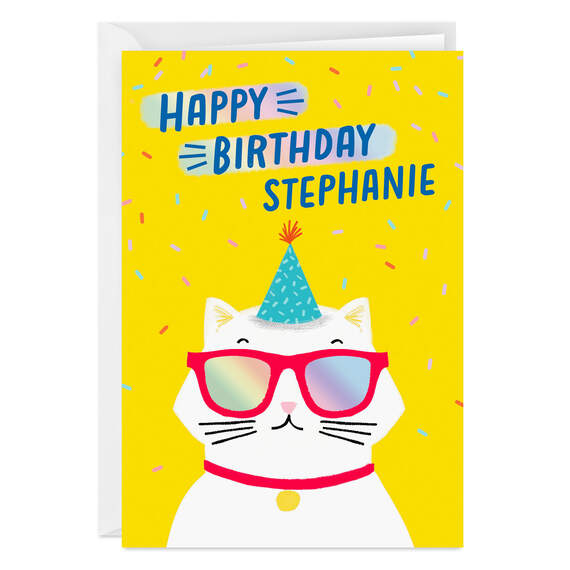 Fun Party Cat Folded Birthday Photo Card, , large image number 1
