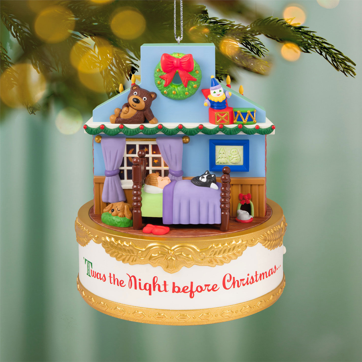 Santa at Chimney and Bedroom Keepsake Ornament hanging on tree image number 3