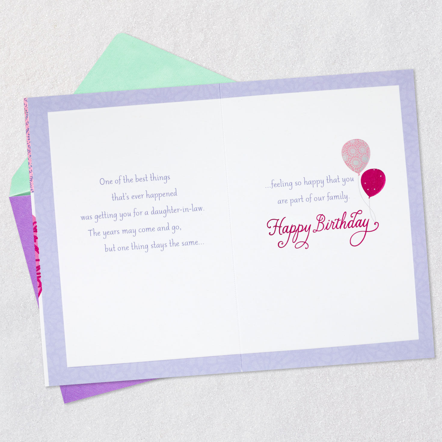 Elegant Balloons Birthday Card for Daughter-in-Law Open card with envelope image number 4
