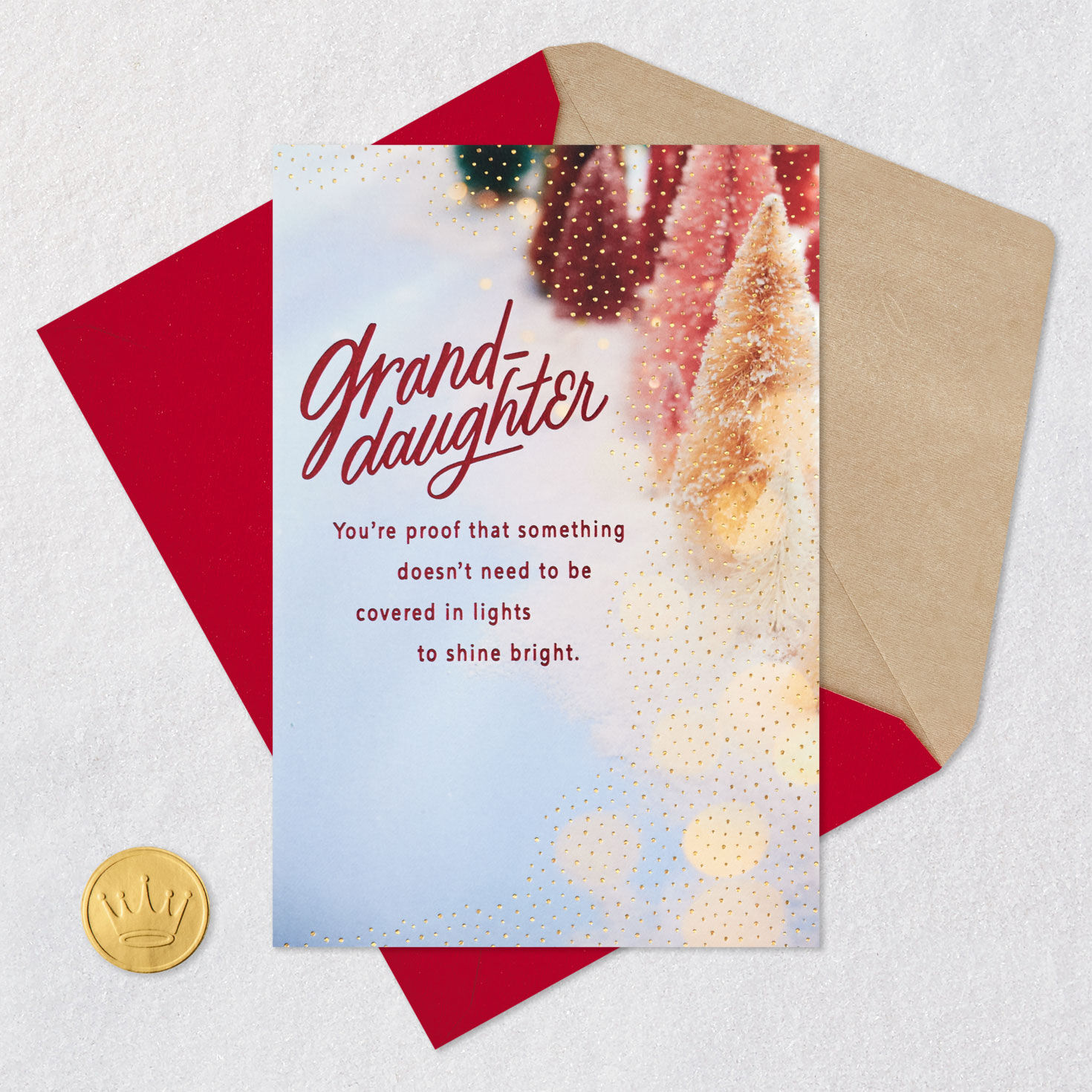 Bottle Brush Trees Granddaughter Christmas Card Card Front with Envelope and Gold Seal image number 5