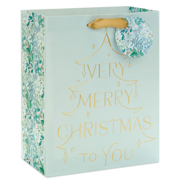 9.6" A Very Merry Christmas Mint Green Medium Gift Bag