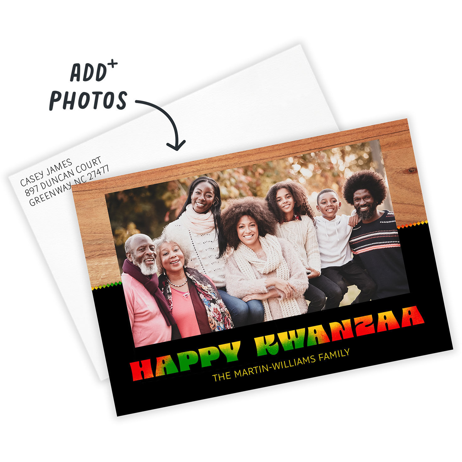Wood and Colored Letters Personalized Kwanzaa Card Card with Envelope indicating personalization image number 2