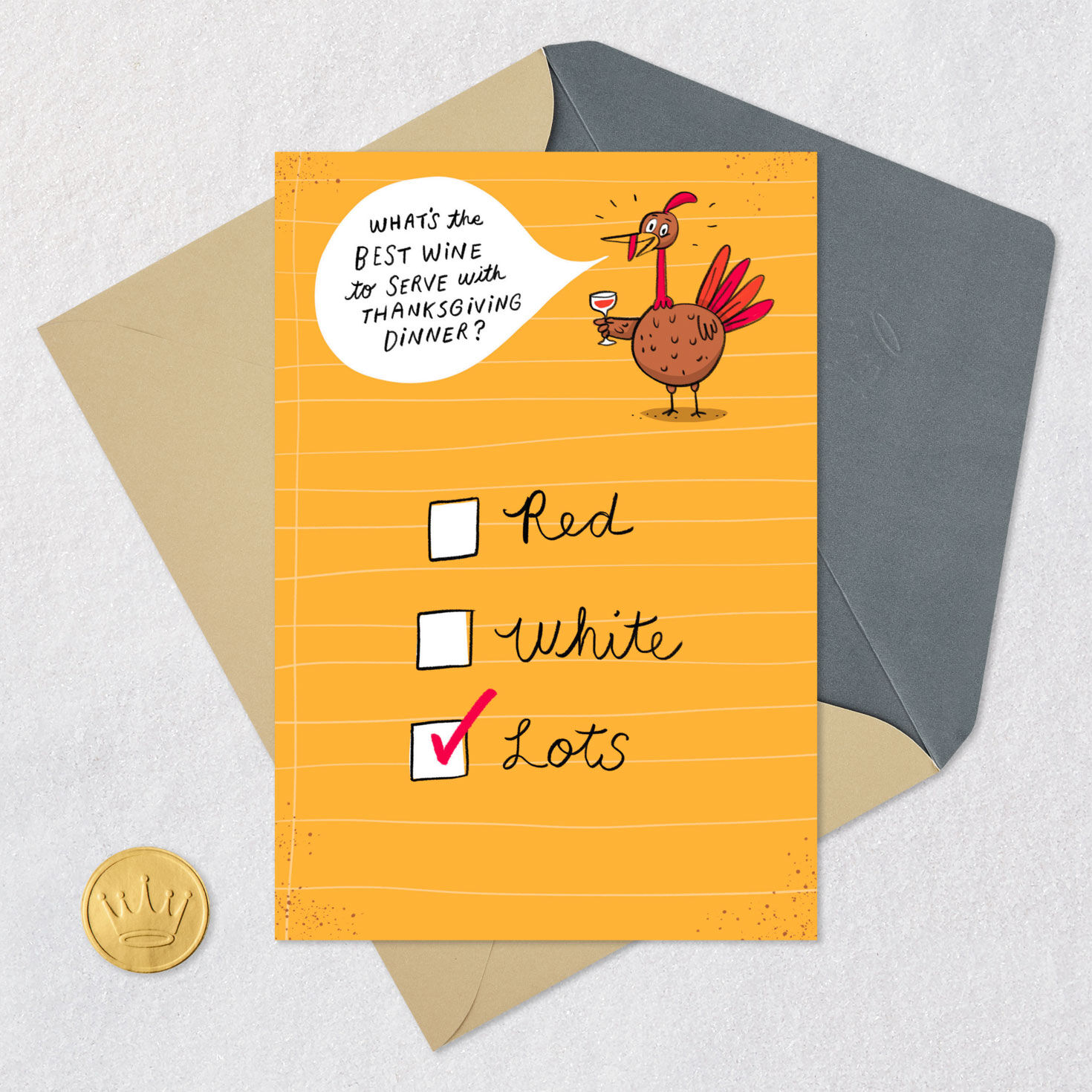Funny Turkey Wine Quiz Thanksgiving Card Card Front with Envelope and Gold Seal image number 5