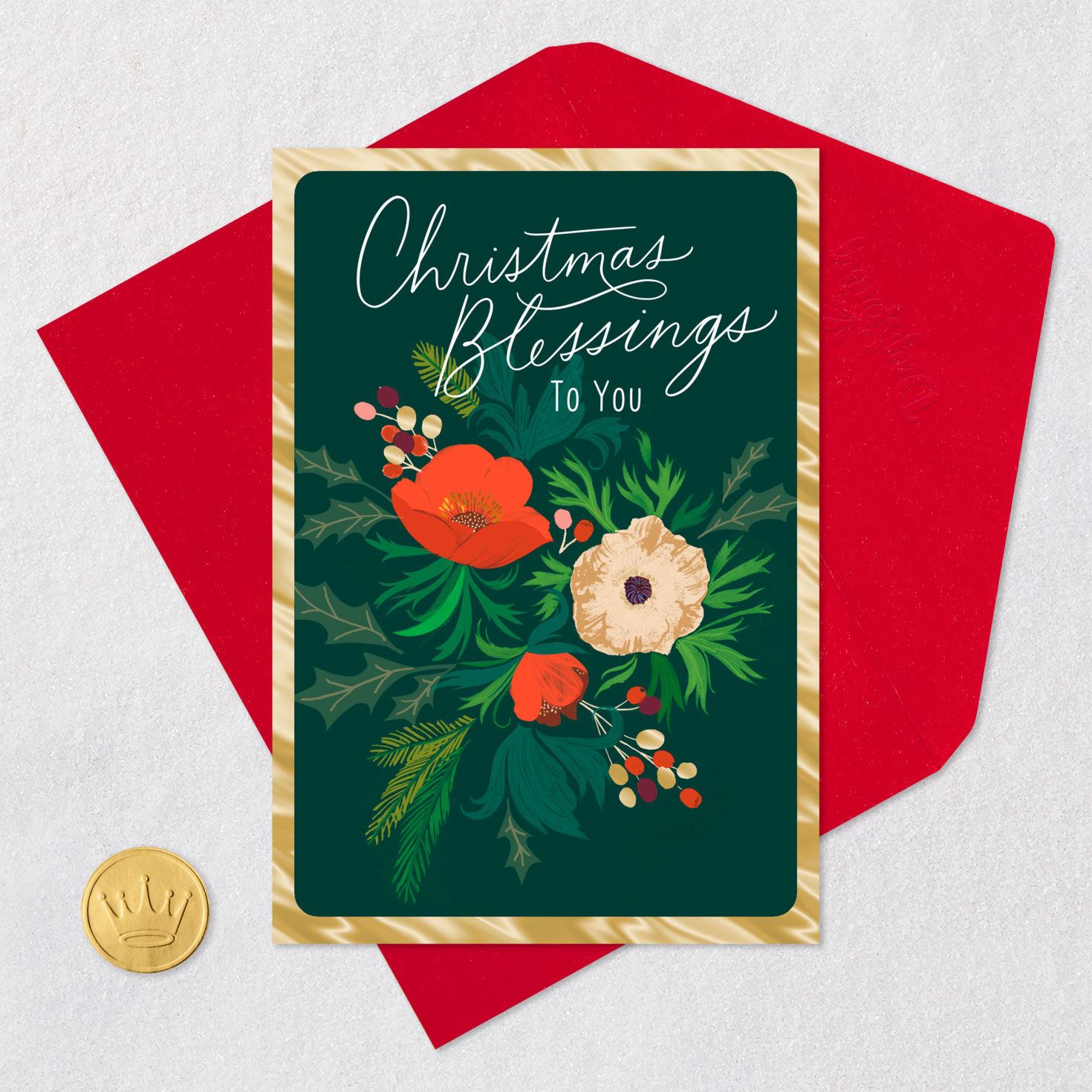 Flowers Holiday Greenery Religious Christmas Card Card Front with Envelope and Gold Seal image number 6