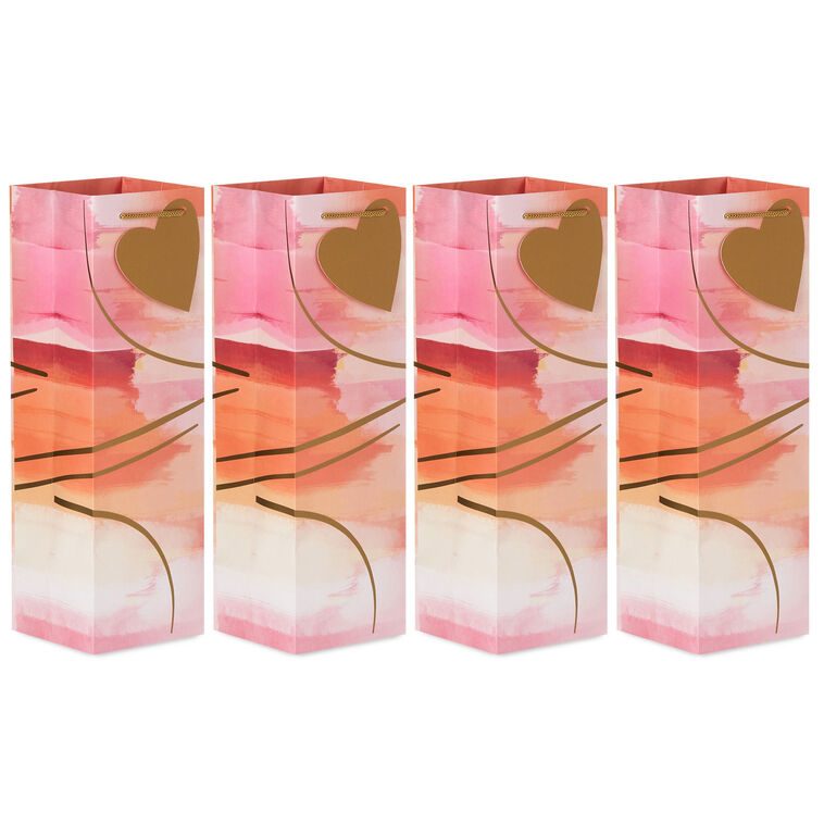 13" Abstract Pink and Gold 4-Pack Wine Bottle Gift Bags