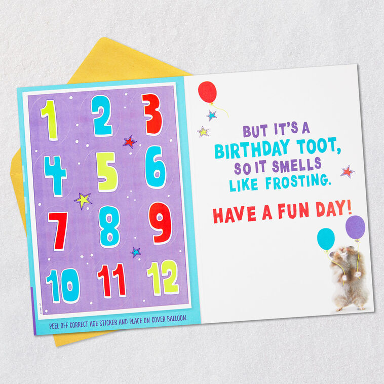 Tooting Hamster Customizable Kids Funny Birthday Card With Age Stickers, , large image number 3