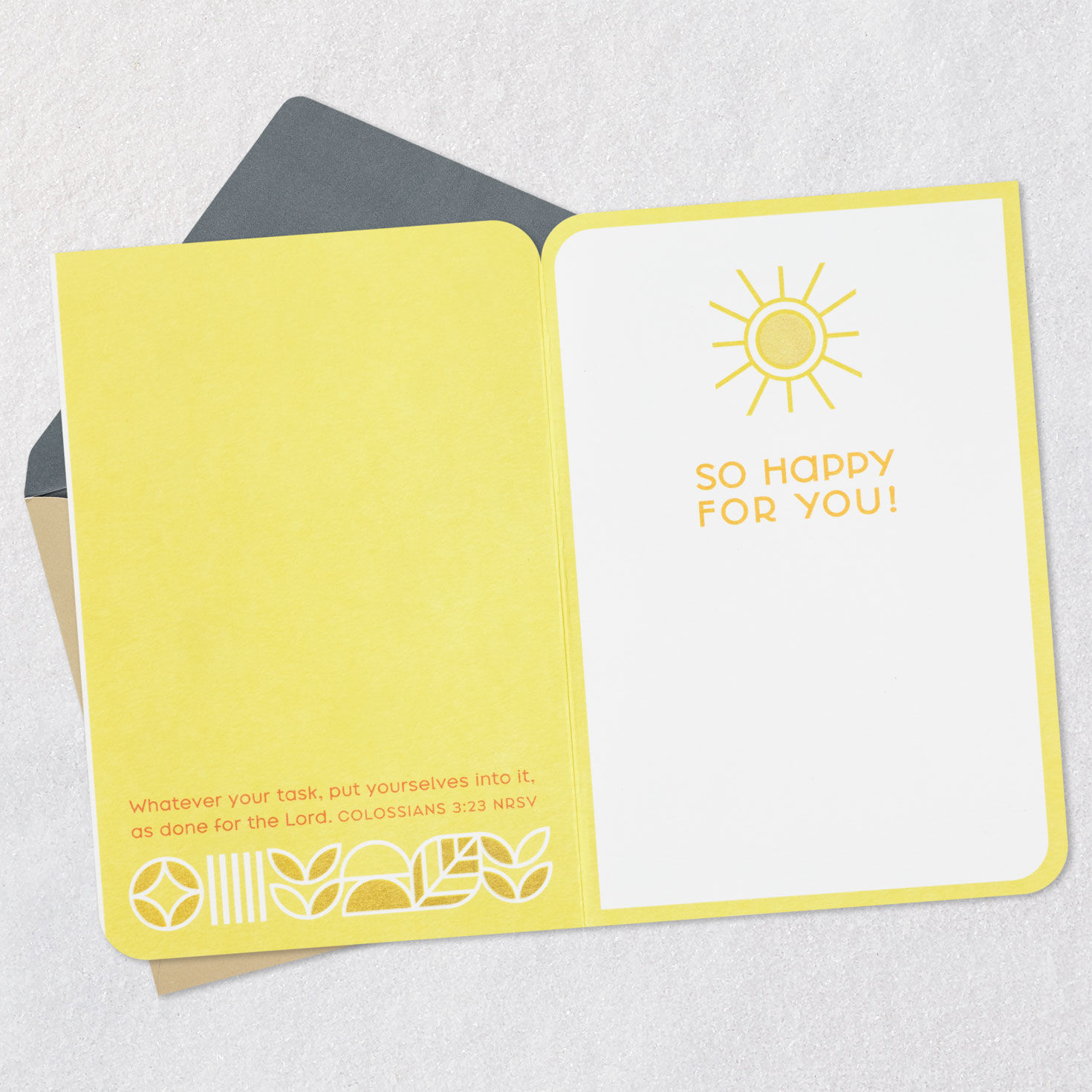 Yellow Mod Botanical Faith Congratulations Card Open card with envelope image number 4