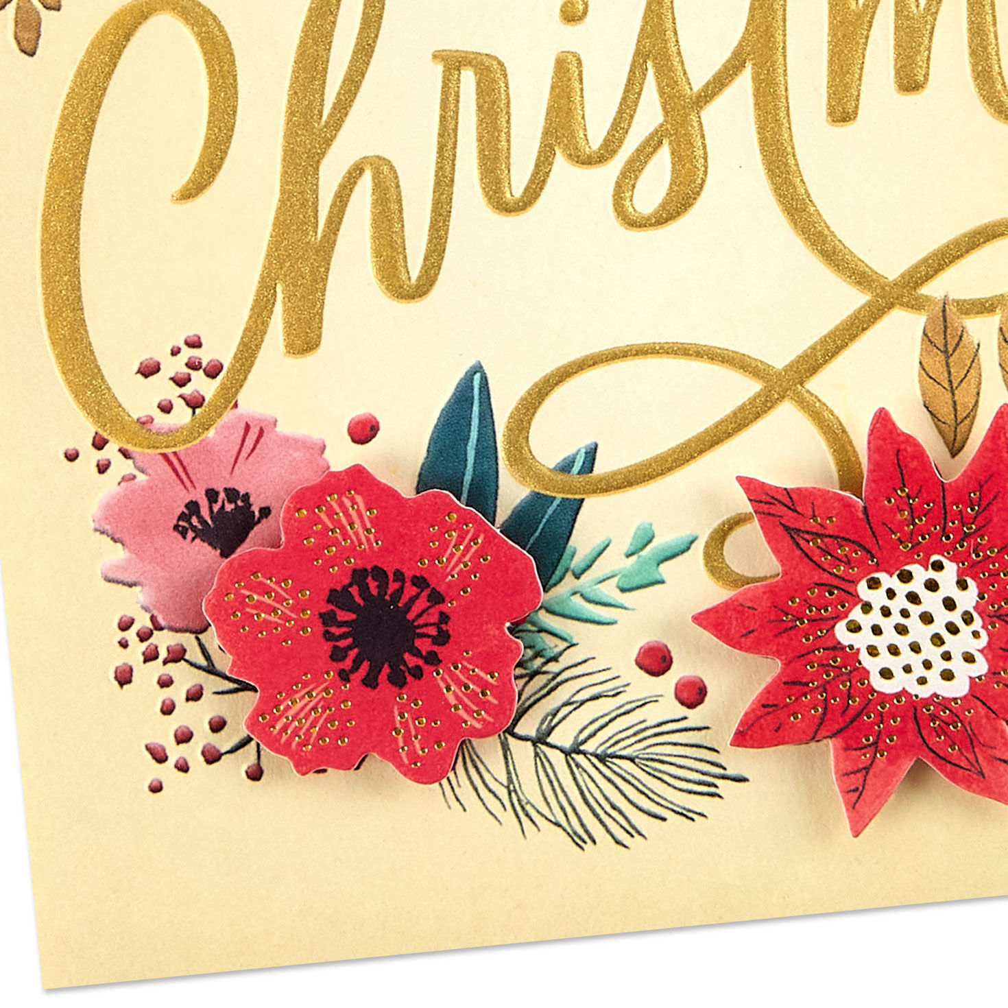 Poinsettia and Pine Boughs Christmas Card Card Front Detail image number 6