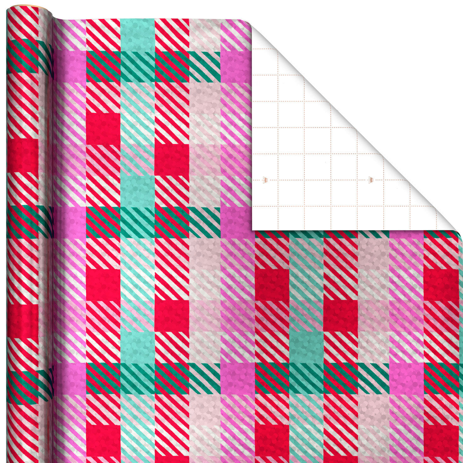 Vibrant Holographic Plaid Holiday Wrapping Paper Roll, 22.5 sq. ft.