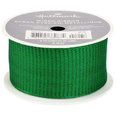Green Metallic 1.5" Wired Ribbon, 6 yards, , large