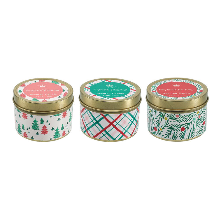 Festive Holiday Scented Candle Tins, 3-Pack