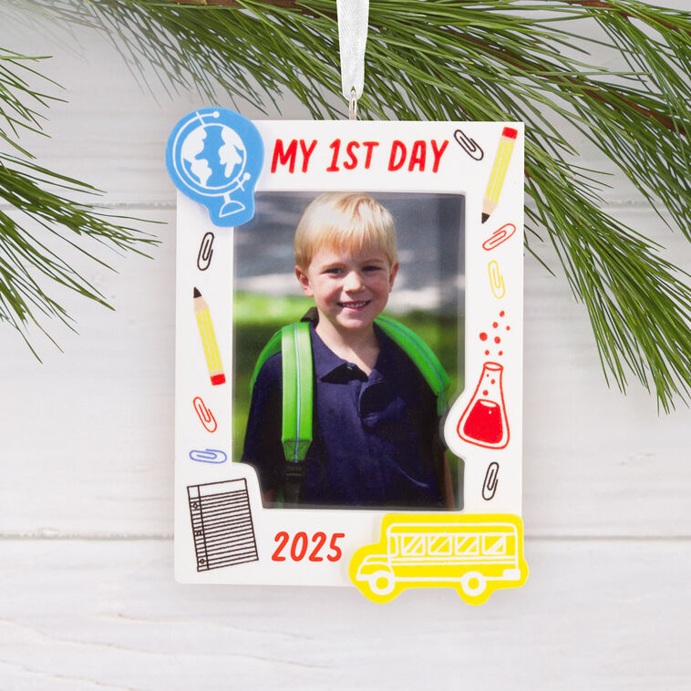 First Day of School Photo Frame Christmas Ornament Hanging on tree image number 2