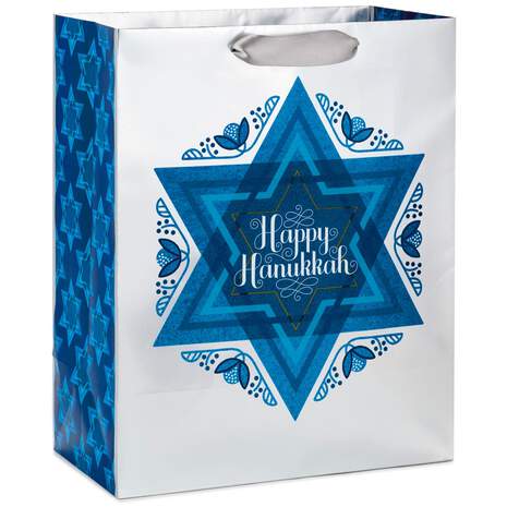 13" Blue Star of David on Silver Hanukkah Gift Bag, , large