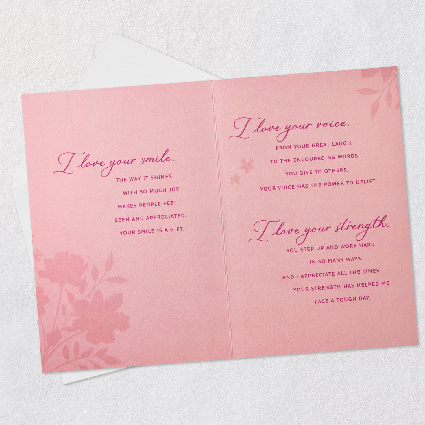 Pink and Gold Heart and Flowers Wife Birthday Card Open card with envelope image number 4