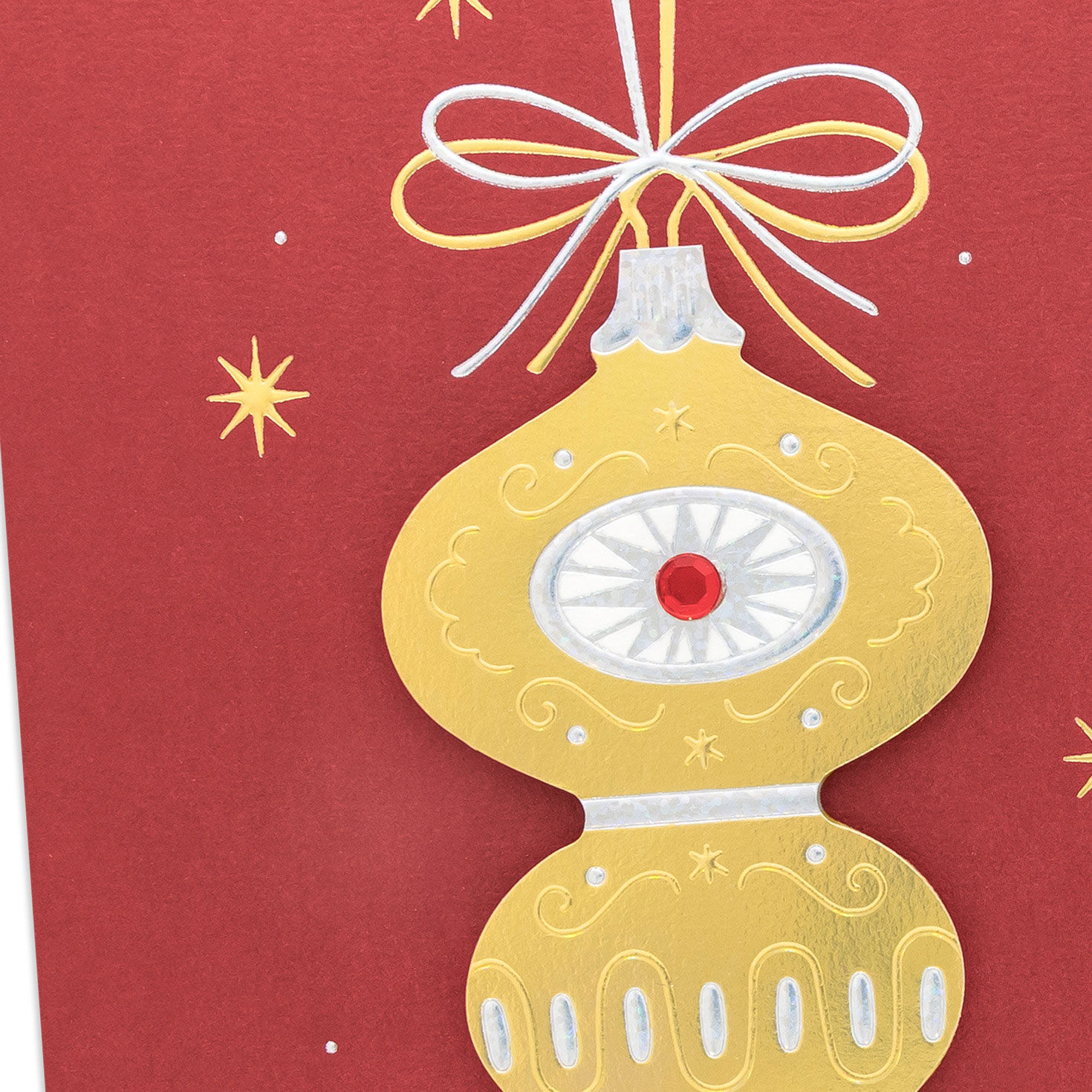Gold Ornament on Red Boxed Christmas Cards Cover Detail image number 5