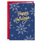 Modern Gold Lettering and Snowflakes on Blue Christmas Card Card Front image number 1