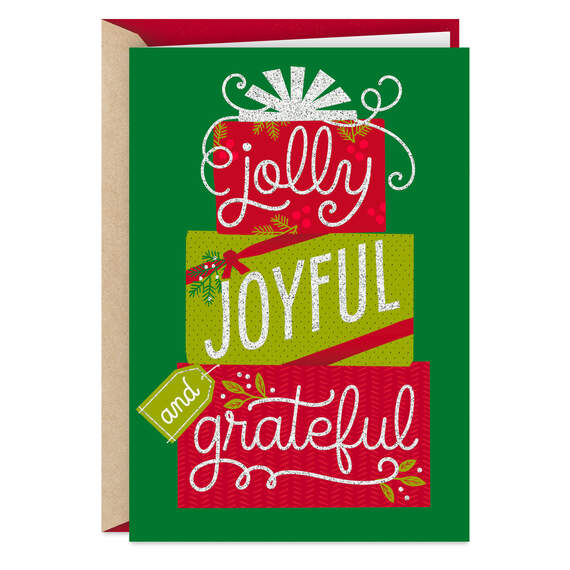 Jolly and Joyful Because of You Christmas Thank-You Card, , large image number 1