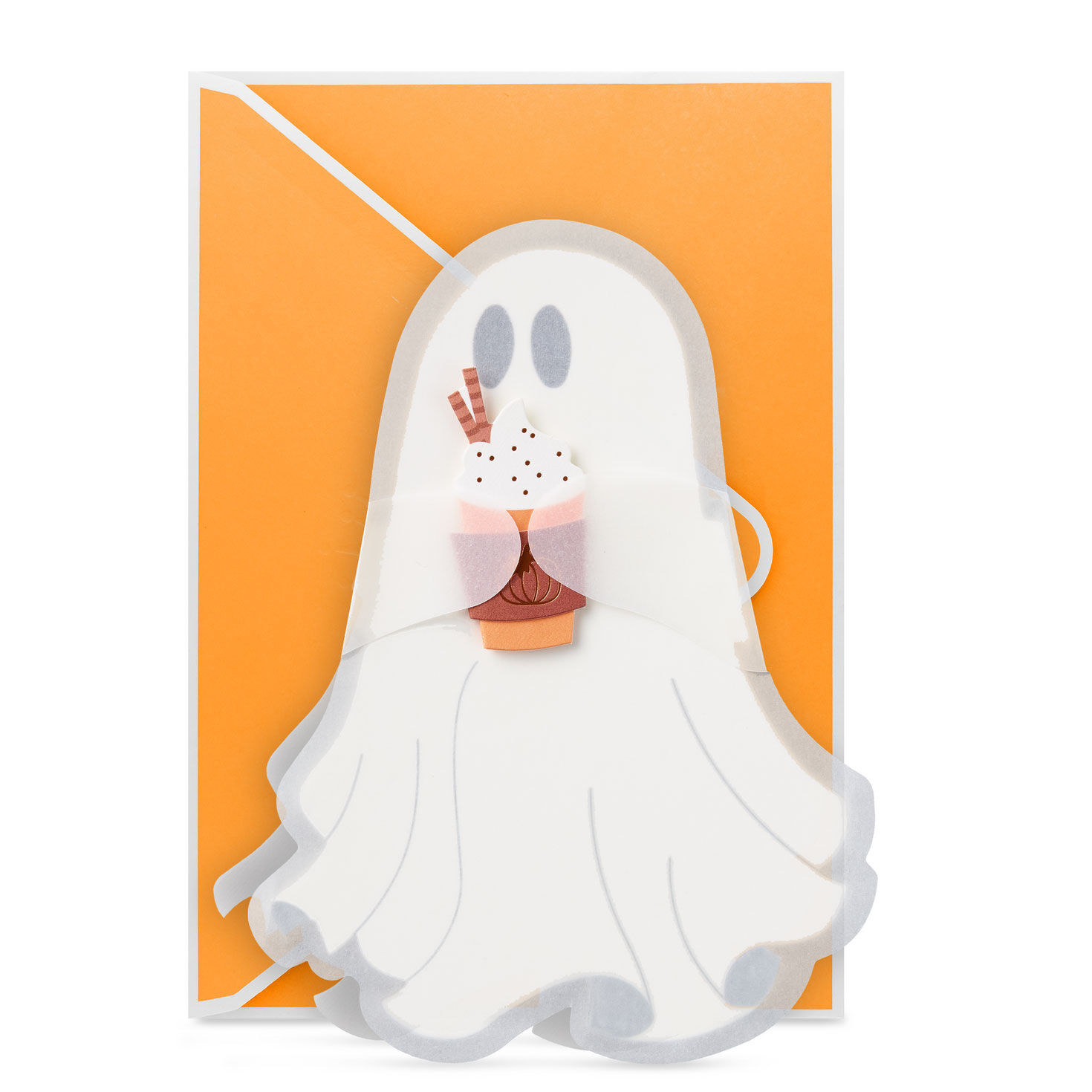 Ghost with Pumpkin Latte Paper Craft Halloween Card