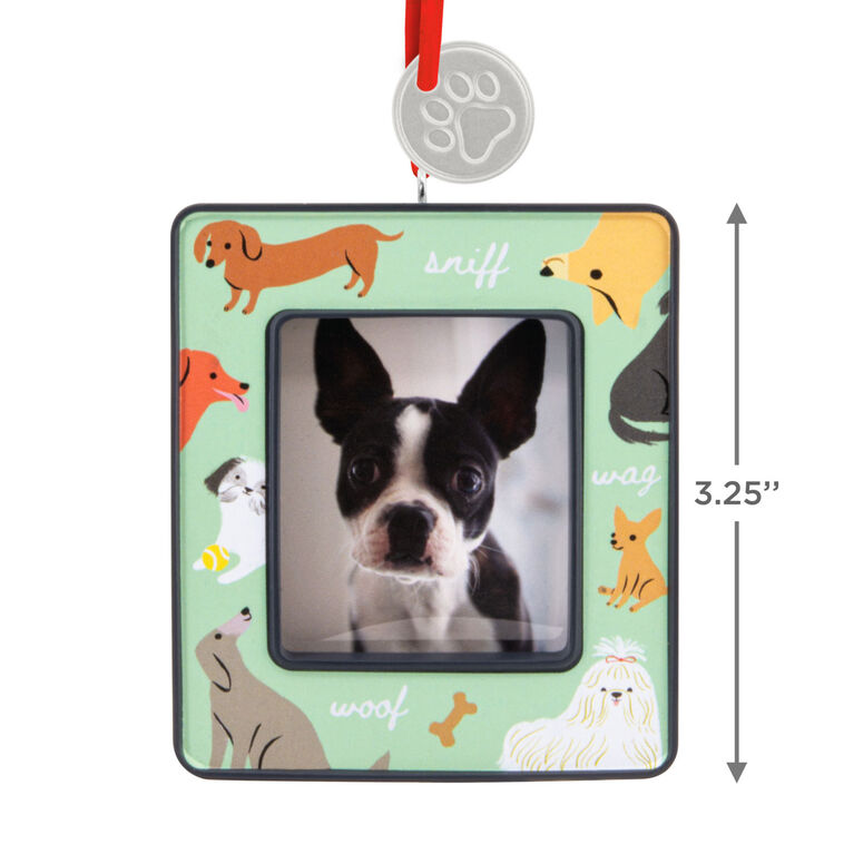 Dogs on Green Photo Frame Christmas Ornament measurement image number 3